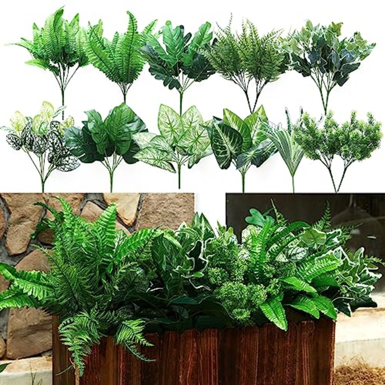14 Bunches Fake Plants Outdoor, Fake Bushes UV Resistant Artificial Flowers Greenery Shrubs Faux Greenery for Outdoor Garden Patio Front Porch Yard Decor